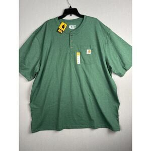 Carhartt Shirt Mens 3XL Green Loose Fit Short Sleeve Henley Pocket Workwear